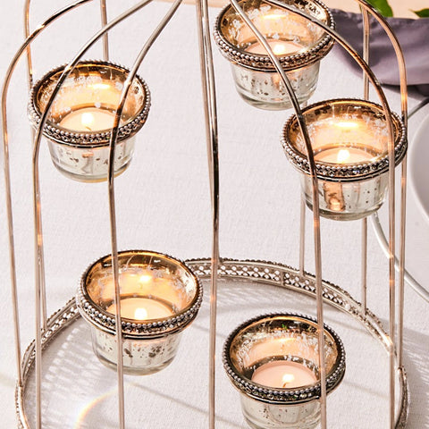 Karaca Majesty 5-Piece Stainless Steel & Glass Candleholder, 40x21cm, Silver