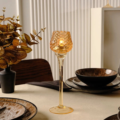 Karaca Home Pinecone Standing Candle Holder, Amber, 8 x 8 x 26.5cm