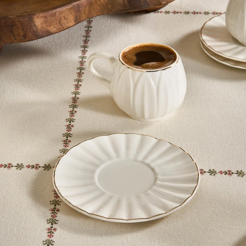 Karaca Eylul 12-Piece Bone China Espresso Turkish Coffee Cup Set for 6 People, 85ml, White