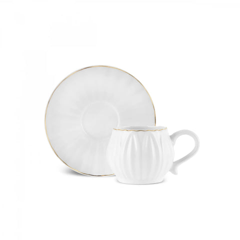 Karaca Eylul 12-Piece Bone China Espresso Turkish Coffee Cup Set for 6 People, 85ml, White