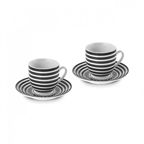 Karaca Yaren 4-Piece Bone China Turkish Coffee Cup Set for 2 People, 80ml, Black