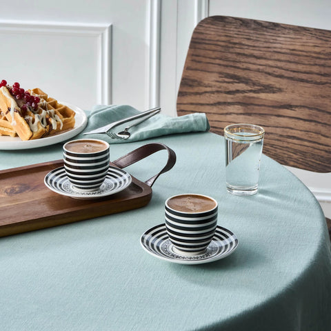 Karaca Yaren 4-Piece Bone China Turkish Coffee Cup Set for 2 People, 80ml, Black