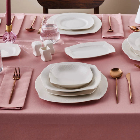 Karaca Square Bone China Fancy Embossed 53-Piece Porcelain Dinner Set for 12 People, White