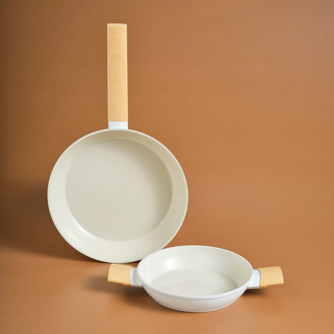 Karaca Swiss Crystal Almond 2-Piece Non-Stick Induction Pan Set, Cream