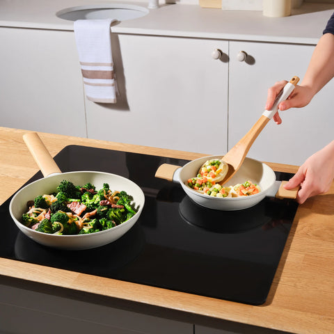 Karaca Swiss Crystal Almond 2-Piece Non-Stick Induction Pan Set, Cream