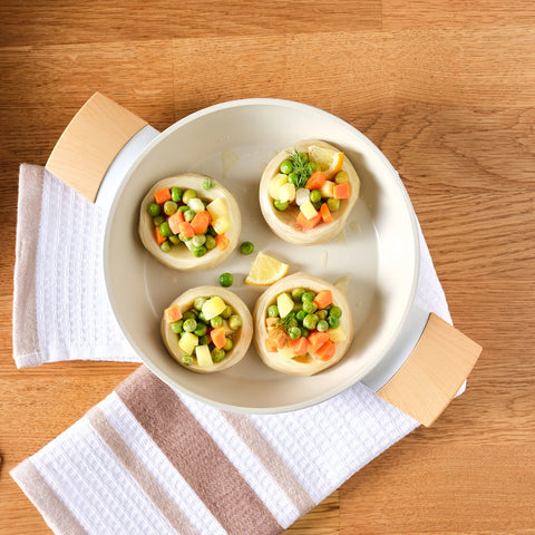 Karaca Swiss Crystal Almond 2-Piece Non-Stick Induction Pan Set, Cream