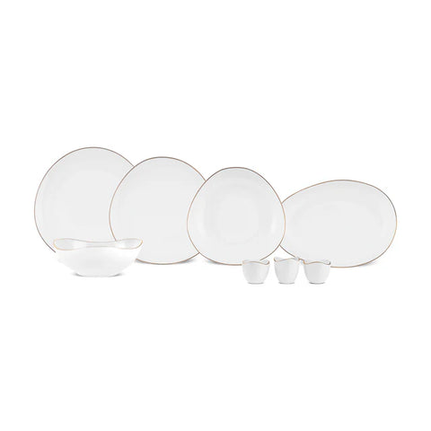 Karaca Stream Bone China Middle 53-Piece Dinner Set for 12 People, Gold