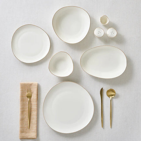 Karaca Stream Bone China Middle 53-Piece Dinner Set for 12 People, Gold