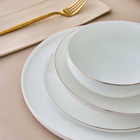 Karaca Fine Bone New Meridian 55-Piece Dinner Set for 12 People, Gold