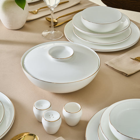 Karaca Fine Bone New Meridian 55-Piece Dinner Set for 12 People, Gold