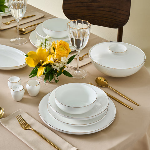 Karaca Fine Bone New Meridian 55-Piece Dinner Set for 12 People, Gold