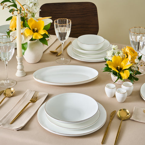 Karaca Fine Bone New Meridian 55-Piece Dinner Set for 12 People, Gold