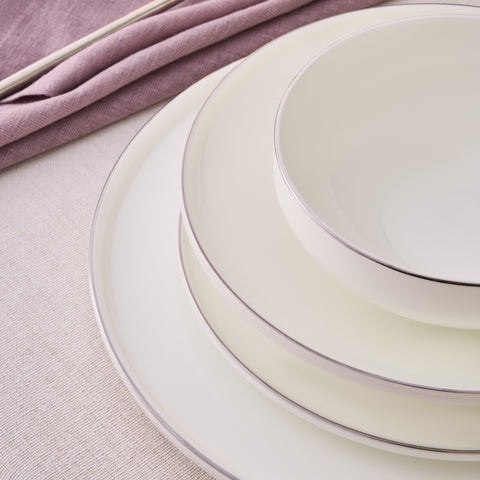 Karaca Fine Bone New Meridian 55-Piece Dinner Set for 12 People, Platin