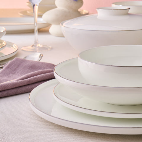 Karaca Fine Bone New Meridian 55-Piece Dinner Set for 12 People, Platin