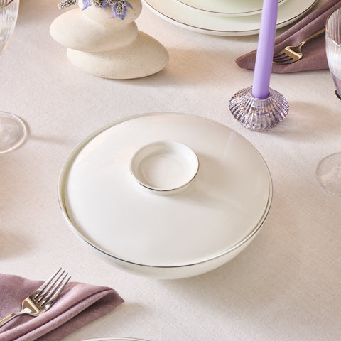 Karaca Fine Bone New Meridian 55-Piece Dinner Set for 12 People, Platin