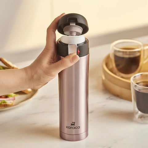 Karaca Pluton Stainless Steel Leak-Proof Flask, 450ml, Rose Gold