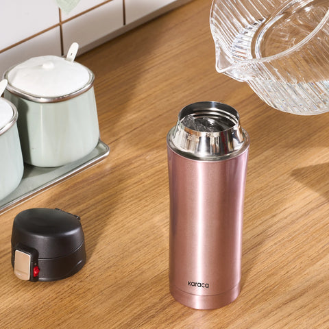 Karaca Pluton Stainless Steel Leak-Proof Flask, 450ml, Rose Gold