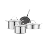 Karaca Ceramica Steel 3Ply Stainless Steel 7-Piece Induction Non-Stick Cookware Set, Silver