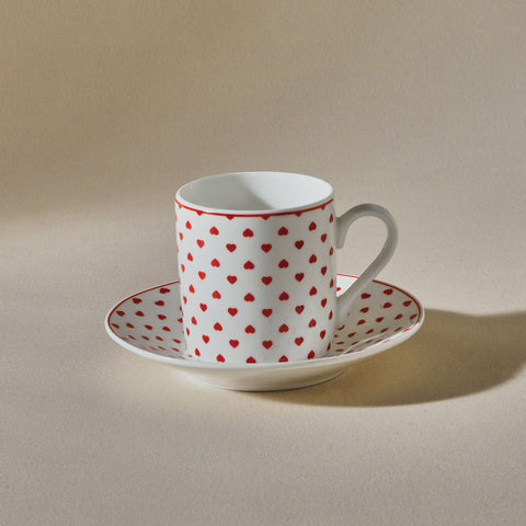 Karaca Sweet Love 4-Piece Bone China Espresso Turkish Coffee Cup for 2 People, 80ml, White Red