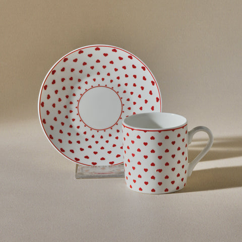 Karaca Sweet Love 4-Piece Bone China Espresso Turkish Coffee Cup for 2 People, 80ml, White Red