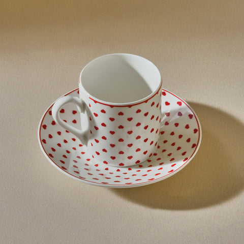 Karaca Sweet Love 4-Piece Bone China Espresso Turkish Coffee Cup for 2 People, 80ml, White Red