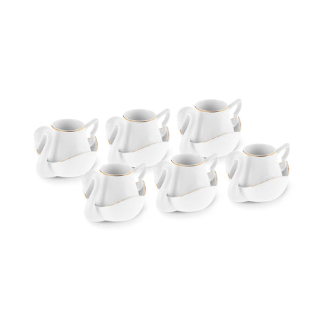 Karaca Swan 12-Piece Bone China Espresso Turkish Coffee Cup Set for 6 People, 90ml, Multi