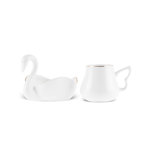 Karaca Swan 12-Piece Bone China Espresso Turkish Coffee Cup Set for 6 People, 90ml, Multi