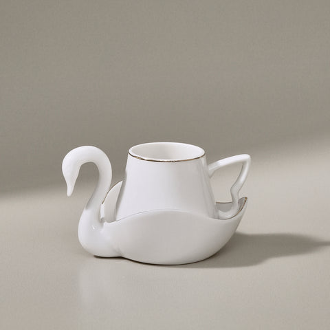Karaca Swan 12-Piece Bone China Espresso Turkish Coffee Cup Set for 6 People, 90ml, Multi