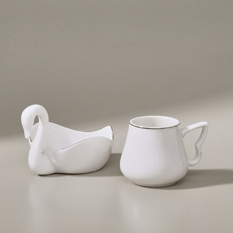 Karaca Swan 12-Piece Bone China Espresso Turkish Coffee Cup Set for 6 People, 90ml, Multi