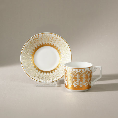 Karaca Aslı 12-Piece Bone China Espresso Turkish Coffee Cup for 6 People, 100ml, Gold