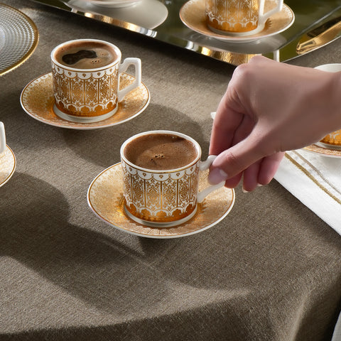 Karaca Aslı 12-Piece Bone China Espresso Turkish Coffee Cup for 6 People, 100ml, Gold