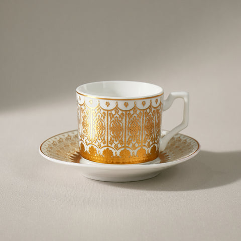 Karaca Aslı 12-Piece Bone China Espresso Turkish Coffee Cup for 6 People, 100ml, Gold