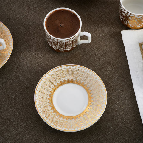 Karaca Aslı 12-Piece Bone China Espresso Turkish Coffee Cup for 6 People, 100ml, Gold