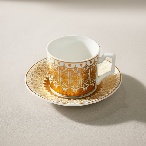 Karaca Aslı 12-Piece Bone China Espresso Turkish Coffee Cup for 6 People, 100ml, Gold