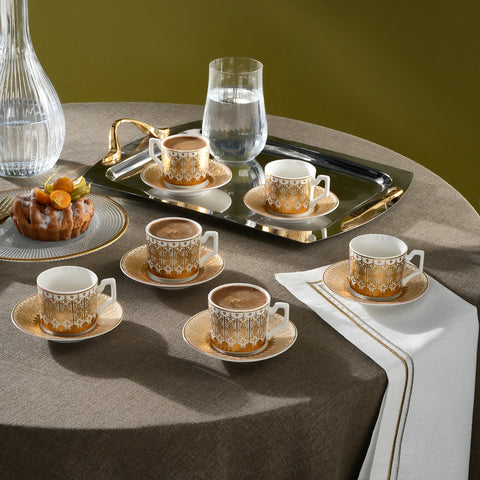 Karaca Aslı 12-Piece Bone China Espresso Turkish Coffee Cup for 6 People, 100ml, Gold