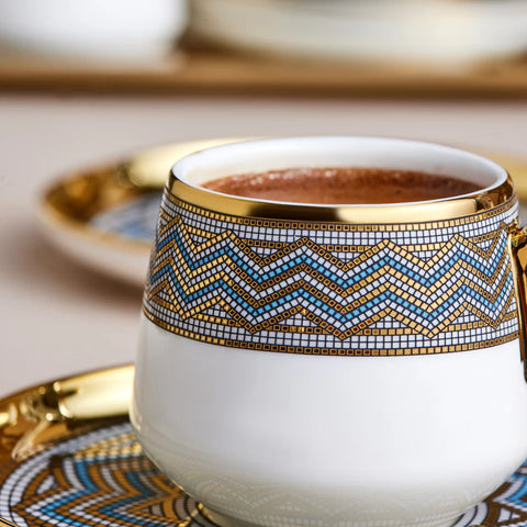 Karaca Suadiye 12-Piece Porcelain Espresso Turkish Coffee Cup for 6 People, 90ml, Blue