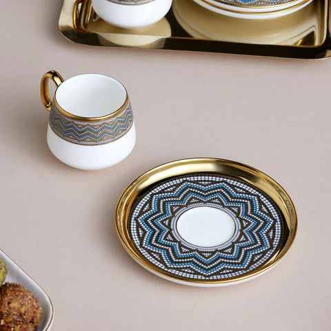 Karaca Suadiye 12-Piece Porcelain Espresso Turkish Coffee Cup for 6 People, 90ml, Blue