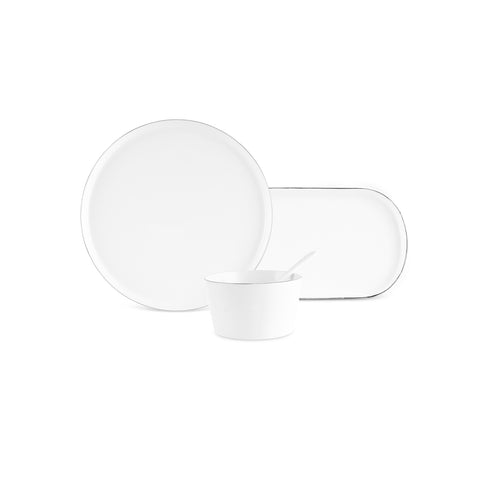 Karaca Forever Bone China Bomo 22-Piece Serveware Set for 6 People, Platin