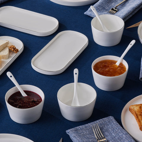 Karaca Forever Bone China Bomo 22-Piece Serveware Set for 6 People, Platin