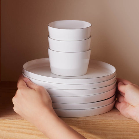 Karaca Forever Bone China Bomo 22-Piece Serveware Set for 6 People, Platin