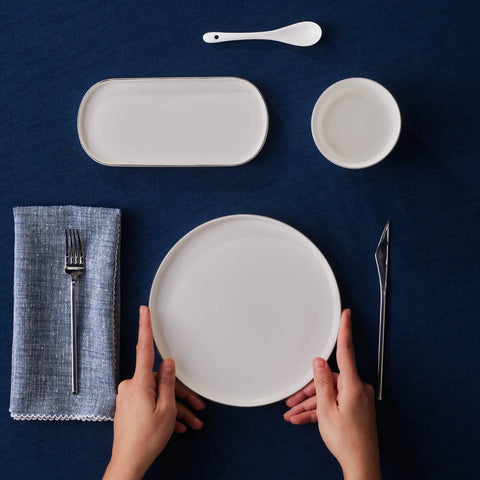 Karaca Forever Bone China Bomo 22-Piece Serveware Set for 6 People, Platin