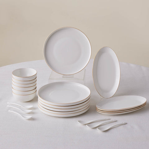 Karaca Forever Bone China Fika 22-Piece Serveware Set for 6 People, Gold