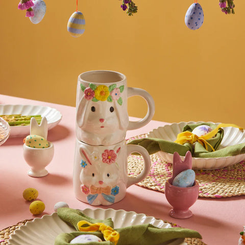 Karaca Easter 25 Dolomite Mrs Bunny Mug, 510ml, White Yellow