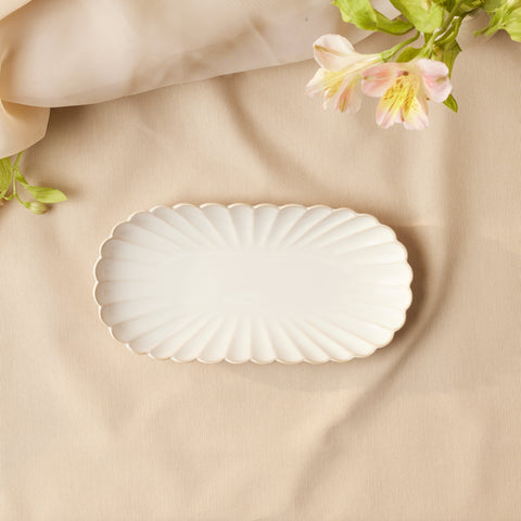 Karaca New Daisy Rectangle Stonware Serving Platter, 23cm, White