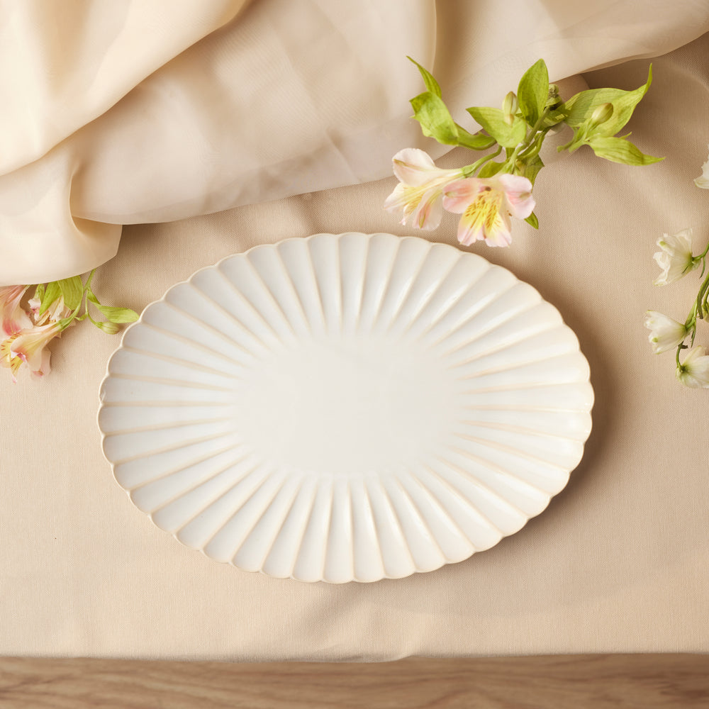 Karaca New Daisy Oval Stoneware Serving Platter, 36cm, White