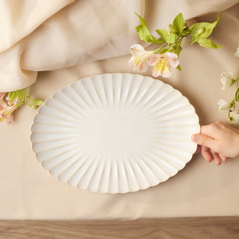 Karaca New Daisy Oval Stoneware Serving Platter, 36cm, White