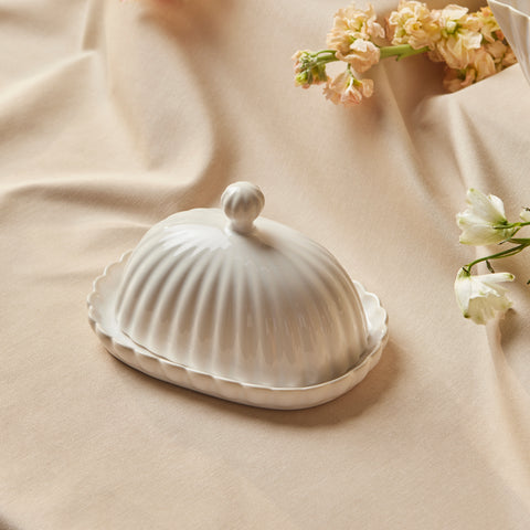 Karaca New Daisy Stoneware Butter Dish, 18,5cm, White