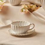 Karaca New Daisy Stoneware Glass Tea Cup and Saucer, 250ml, White