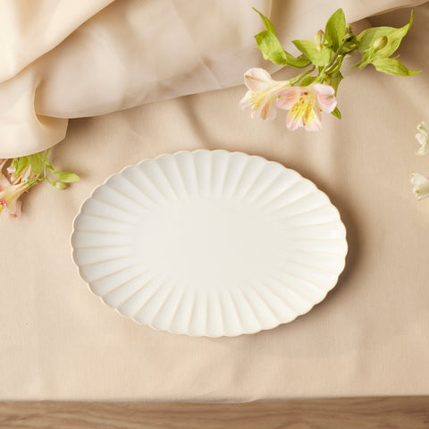 Karaca New Daisy Oval Stoneware Serving Platter, 30cm, White