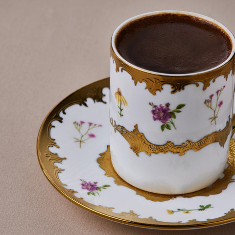 Karaca Bihter 12-Piece Bone China Espresso Turkish Coffee Cup for 6 People, 90ml, Multi
